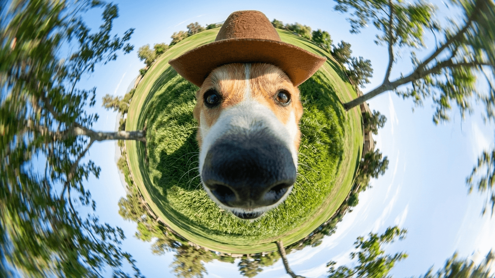 Creative photo edit showing a playful corgi close-up