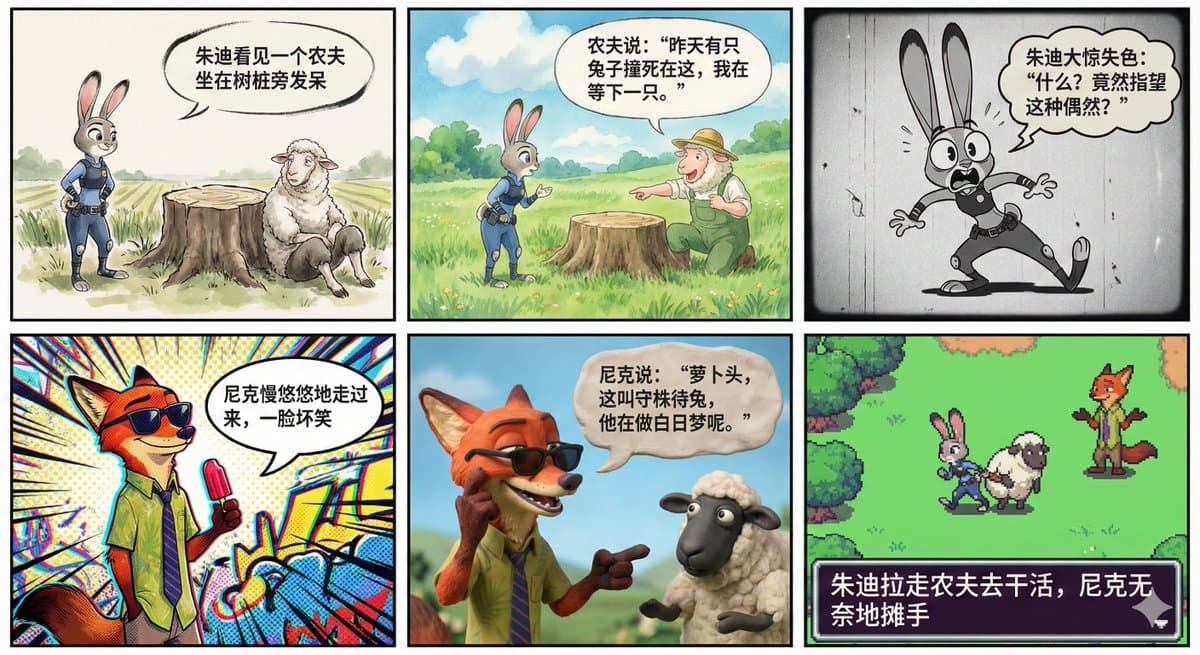 6コマ漫画、各コマ別スタイル