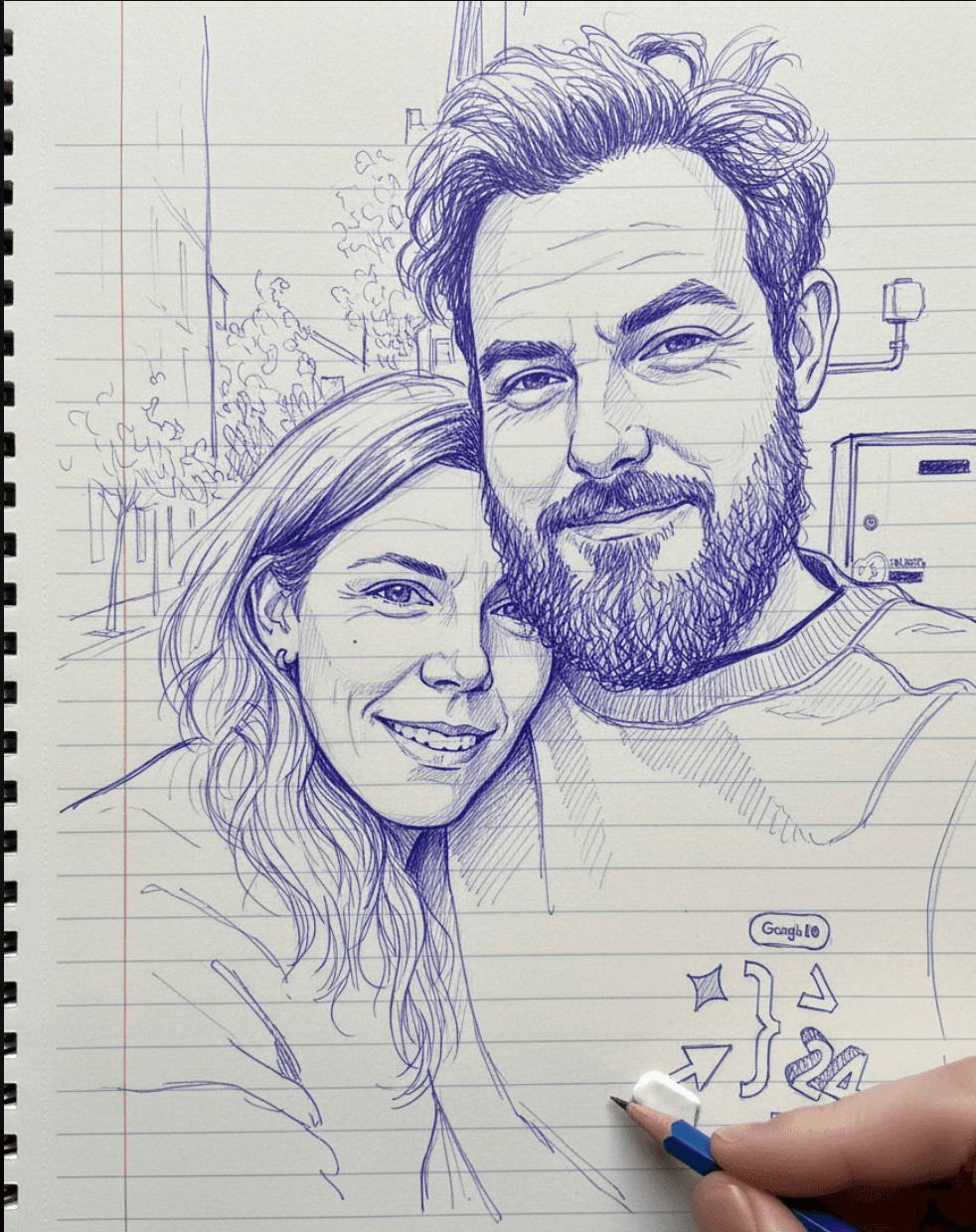 青インクのノート素描 結果